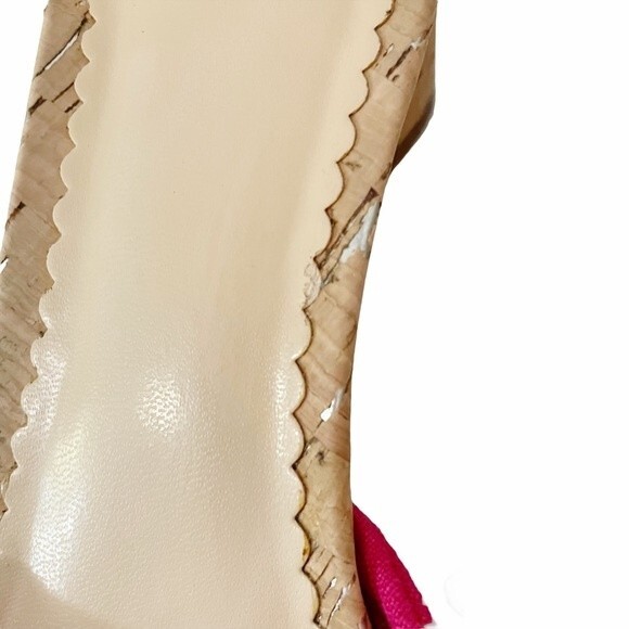 Crown & Ivy Winnie Slides Fuchsia Fabric Bow Cork Block Heel Sandal Size 7.5 - Picture 12 of 14